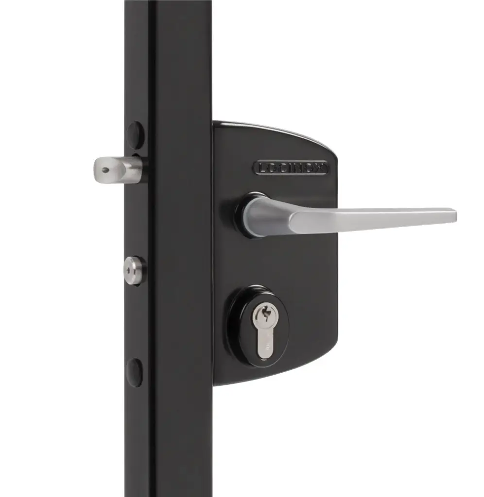 Încuietoare Locinox LAKQ U2 neagră, inox și aluminiu, pentru porți metalice – broască și mâner, detaliu