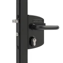 Încuietoare Locinox LAKQ U2 neagră cu mâner negru, inox și aluminiu, pentru porți metalice – mâner și cilindru