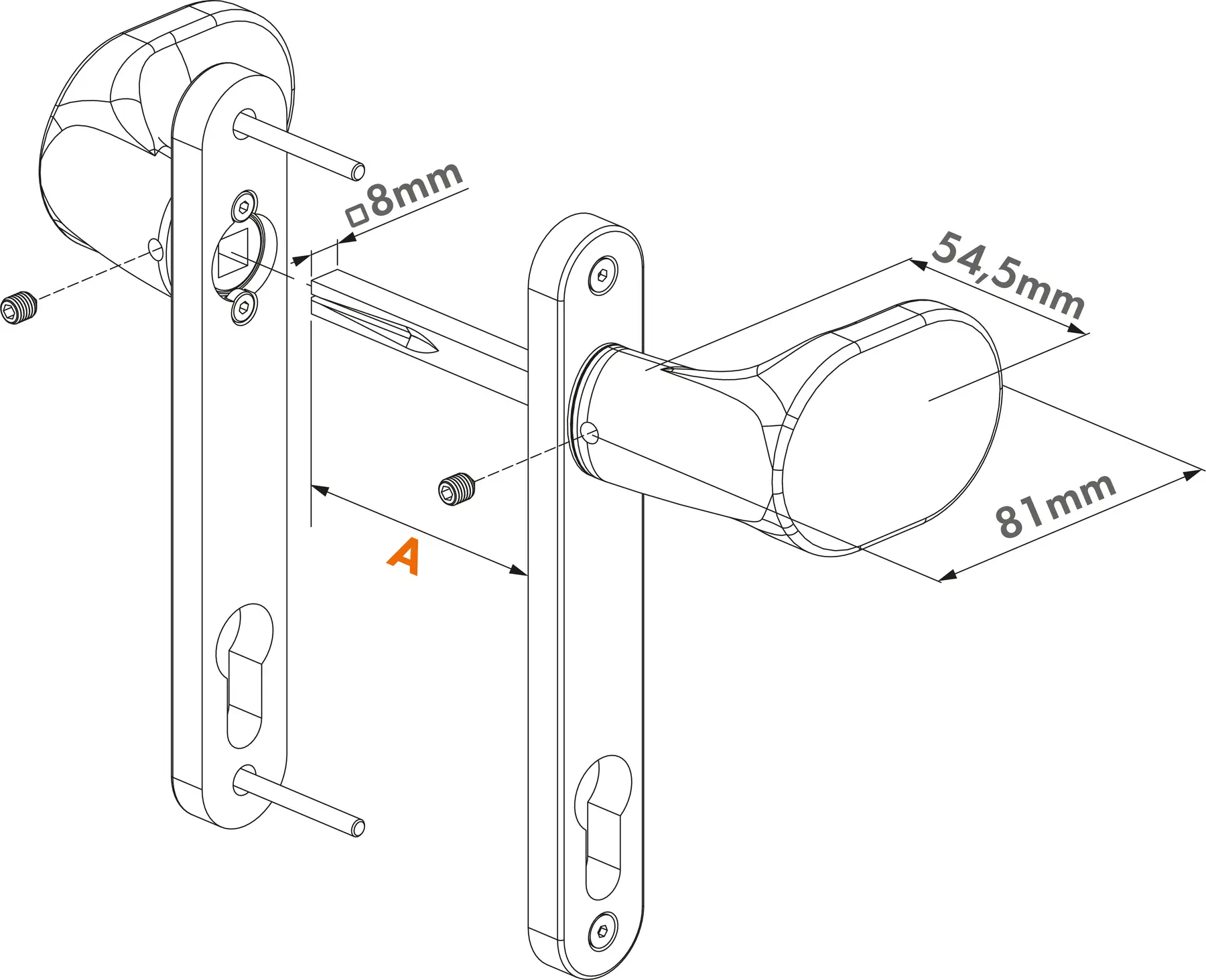 Mâner 3006PAD – desen cu dimensiunile broaștei și detalii de montaj
