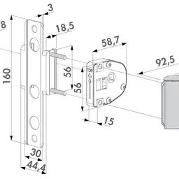 Set mâner antipanică cu apăsare 3006PUSH – desen tehnic cu dimensiuni
