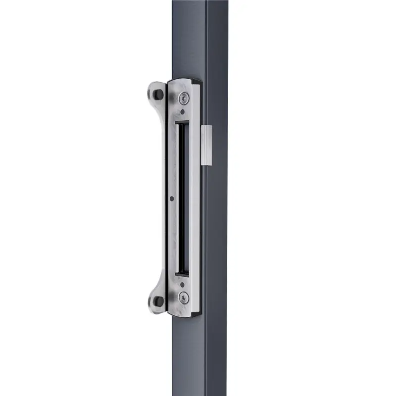 Opritor fix SF din inox pentru încuietori aplicate, adâncime profil 40 mm – montat pe stâlp metalic