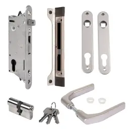 Încuietoare încastrabilă Locinox Sixtylock, kit aluminiu, pentru porți metalice – cilindru, chei și mânere