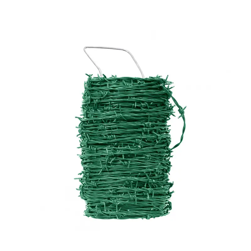 Accesoriu de gard: sârmă ghimpată PVC verde RAL 6005, rolă 50 m, 3.2 kg – rulou înfășurat pe tijă