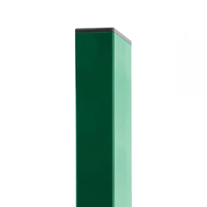 Stâlp gard rectangular PVC 60x40x1,5 mm, 2600 mm, verde RAL 6005 – capăt acoperit, vedere laterală