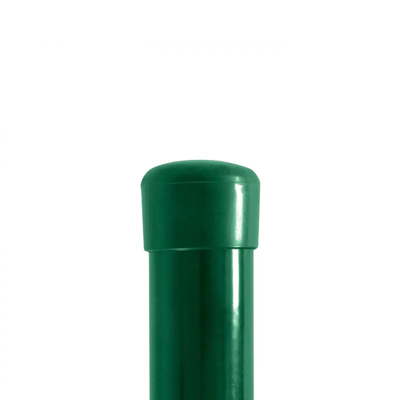 Stâlp gard rotund PVC D 48 mm, 2000 mm, verde RAL 6005 – capăt verde cu capac