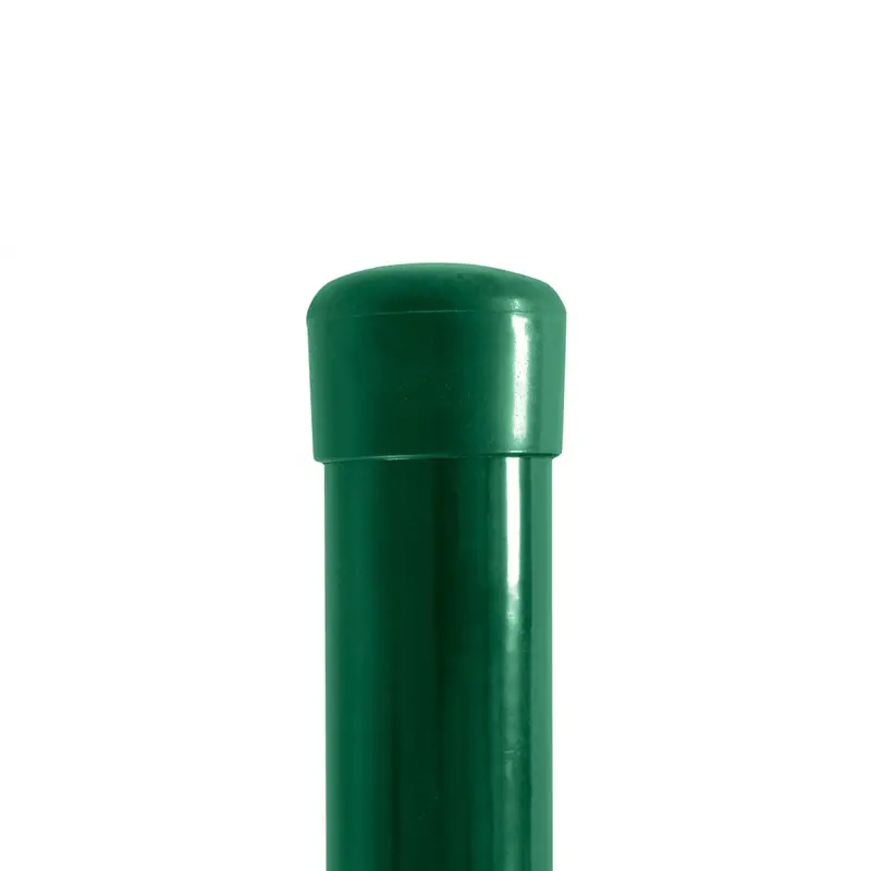 Stâlp gard rotund PVC D 48 mm, 2400 mm, verde RAL 6005 – capăt cu capac de protecție