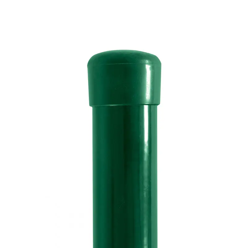 Stâlp gard rotund PVC D 48 mm, 2600 mm, verde – capac de protecție lucios