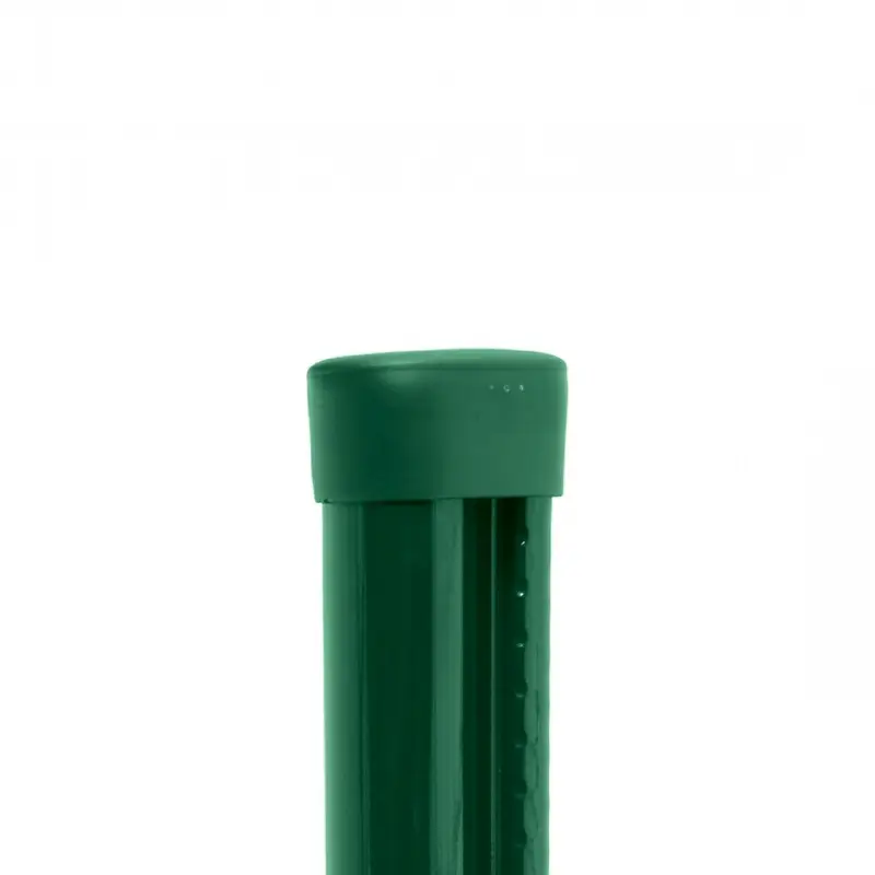 Stâlp gard rotund profilat PVC D 48 mm, 2500 mm, verde RAL 6005 – capăt cu capac de protecție