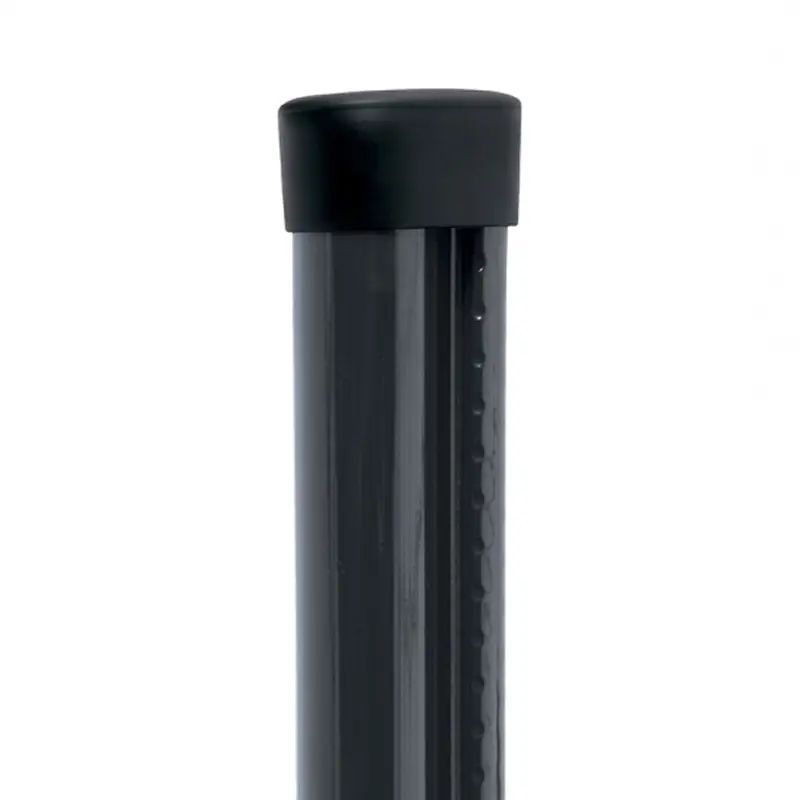 Stâlp gard rotund PVC profilat D 48 mm, 3100 mm, antracit RAL 7016 – tub cu capac negru