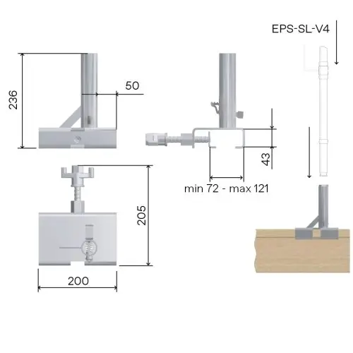 Talpă EPS-UDZ-V2, sistem de protecție a marginilor – schemă de montaj cu dimensiuni