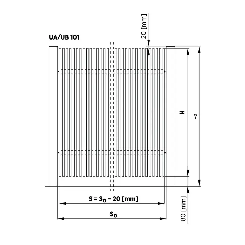 Gard rezidențial din aluminiu, panou AL.00 – schemă tehnică cu dimensiuni